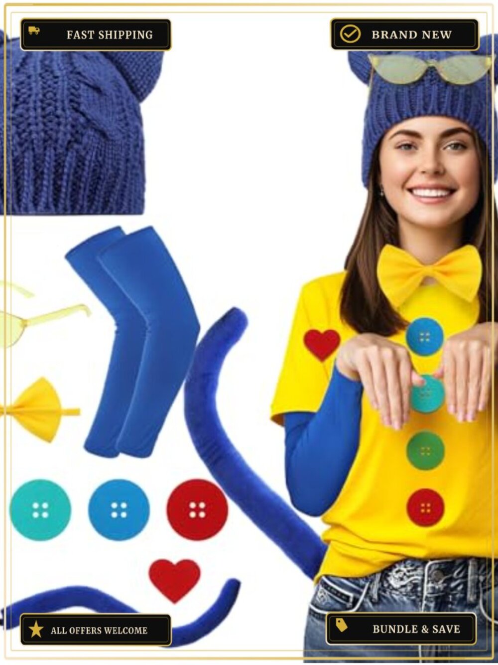 10 Pc Cat Costume Set Plush Ear Hat Tail Sleeves Glasses Bow Tie